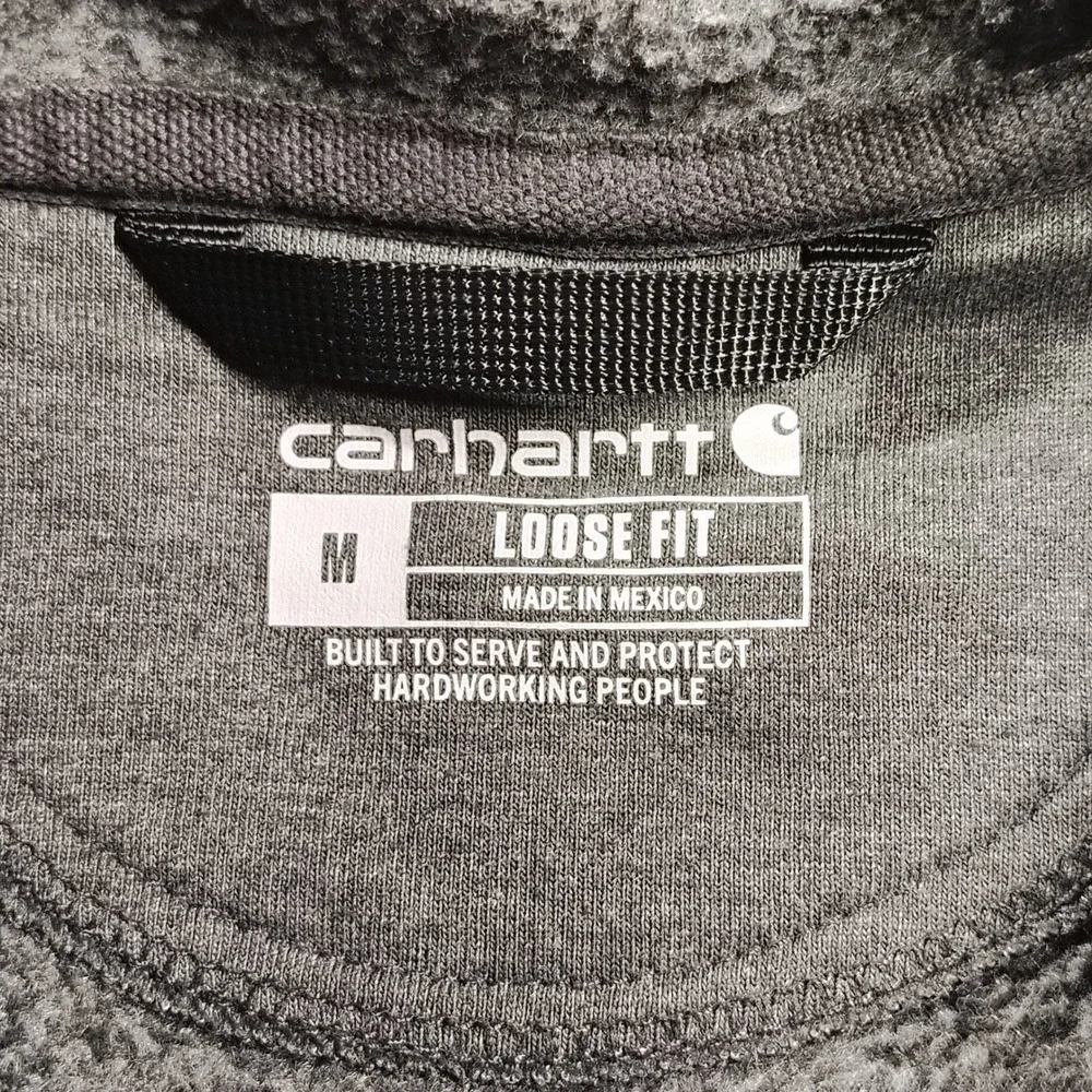 Carhartt Mens Loose Fit Hoodie Charcoal Gray Neon Yellow Sleeve Logo‎ Medium